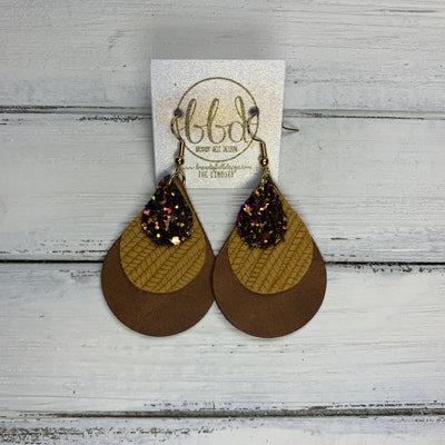 LINDSEY - Leather Earrings  || AUTUMN HARVEST GLITTER (FAUX LEATHER), MUSTARD PALM, DISTRESSED BROWN