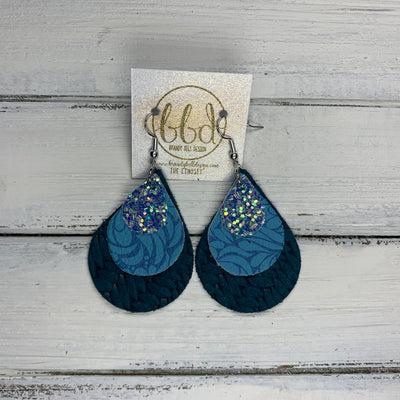 LINDSEY - Leather Earrings  || OCEAN GLITTER (FAUX LEATHER), BLUE ART NOUVEAU (FAUX LEATHER), TEAL BRAIDED