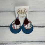 LINDSEY - Leather Earrings  || BURGUNDY VELVET (FAUX LEATHER), OWL & FLORAL (FAUX LEATHER), TEAL PALM