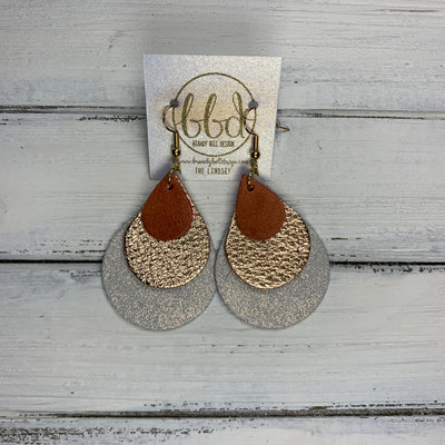 LINDSEY - Leather Earrings  || CORAL VALVET (FAUX LEATHER), METALLIC ROSE GOLD PEBBLED, SHIMMER ROSE GOLD