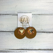 TRIXIE - Leather Earrings  ||    <BR> GOLD TRIANGLE, <BR> PUMPKIN GLITTER (FAUX LEATHER),  <BR> MATTE MUSTARD COBRA