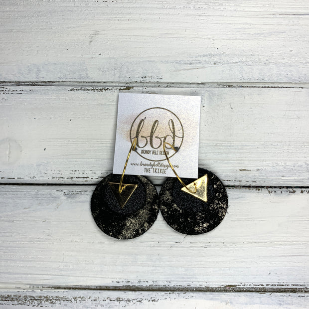 TRIXIE - Leather Earrings  ||    <BR> GOLD TRIANGLE, <BR> SHIMMER BLACK, BLACK & GOLD NORTHERN LIGHTS