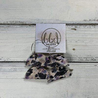 JOY - Leather Earrings  ||   PURPLE & TAN CHEETAH (CORK ON LEATHER)
