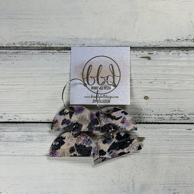 JOY - Leather Earrings  ||   PURPLE & TAN CHEETAH (CORK ON LEATHER)