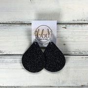ZOEY (3 sizes available!) -  Leather Earrings  ||   BLACK FINE GLITTER (CORK ON LEATHER)