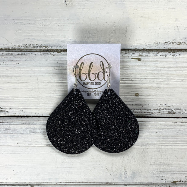 ZOEY (3 sizes available!) -  Leather Earrings  ||   BLACK FINE GLITTER (CORK ON LEATHER)