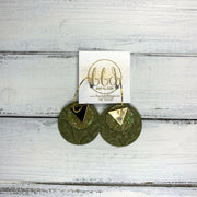 TRIXIE - Leather Earrings  ||    <BR> GOLD TRIANGLE, <BR> OLIVE GLITTER (FAUX LEATHER), OLIVE WESTERN FLORAL
