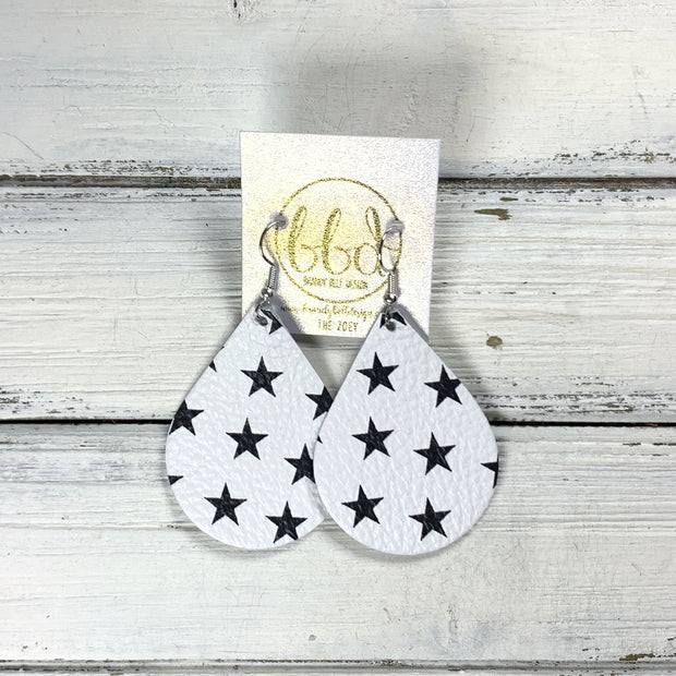ZOEY (3 sizes available!) -  Leather Earrings  ||   BLACK STARS ON WHITE
