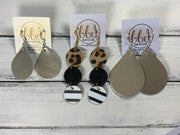 DAISY -  Leather Earrings  ||  <BR> SHIMMER VINTAGE PINK, <BR> WHITE WITH BLACK POLKADOTS, <BR> CARAMEL CHEETAH
