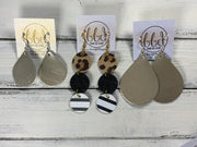 DAISY -  Leather Earrings  ||   <BR> BREWING MAGIC (FAUX LEATHER), <BR> SHIMMER DISTRESSED SILVER ON BLACK, <BR> MATTE LILAC SMOOTH