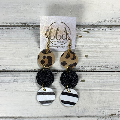 DAISY -  Leather Earrings  ||  CARAMEL CHEETAH, <BR> BLACK GLITTER (ON CORK), <BR> BLACK & WHITE STRIPE