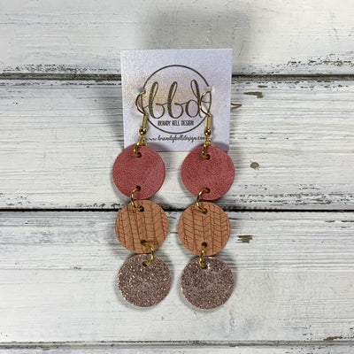 DAISY -  Leather Earrings  ||  DISTRESSED SALMON, <BR> PEACH PALMS, <BR> SHIMMER VINTAGE PINK