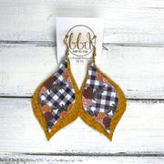 EVE - Leather Earrings  || <BR> GINGHAM FLORAL (FAUX LEATHER), <BR> MUSTARD BRAIDED