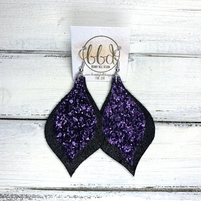 EVE - Leather Earrings  || <BR> PURPLE MIST GLITTER (FAUX LEATHER), <BR> SHIMMER BLACK