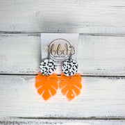 LIMITED EDITION PALM COLLECTION -  Leather Earrings  ||  <BR>  BLACK & WHITE CHEETAH, <BR> NEON ORANGE PALM LEAF