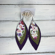 INDIA - Leather Earrings   ||  <BR>   WATERCOLOR FLORAL (FAUX LEATHER), <BR>  OLIVE WESTERN FLORAL, <BR> DARK PURPLE BRAIDED