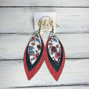 INDIA - Leather Earrings   ||  <BR>   FALL FLORAL (FAUX LEATHER),  <BR> DISTRESSED TEAL,  <BR> SALMON BRAIDED
