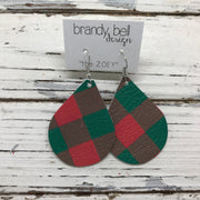 ZOEY (3 sizes available!) -  Leather Earrings  ||  RED AND GREEN BUFFALO PLAID