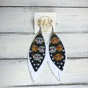INDIA - Leather Earrings   ||  <BR>   WHIMSICAL PUMPKINS (FAUX LEATHER),  <BR> BLACK WITH WHITE POLKADOTS,  <BR> MATTE WHITE