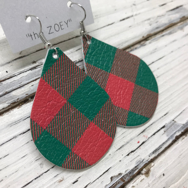 ZOEY (3 sizes available!) -  Leather Earrings  ||  RED AND GREEN BUFFALO PLAID