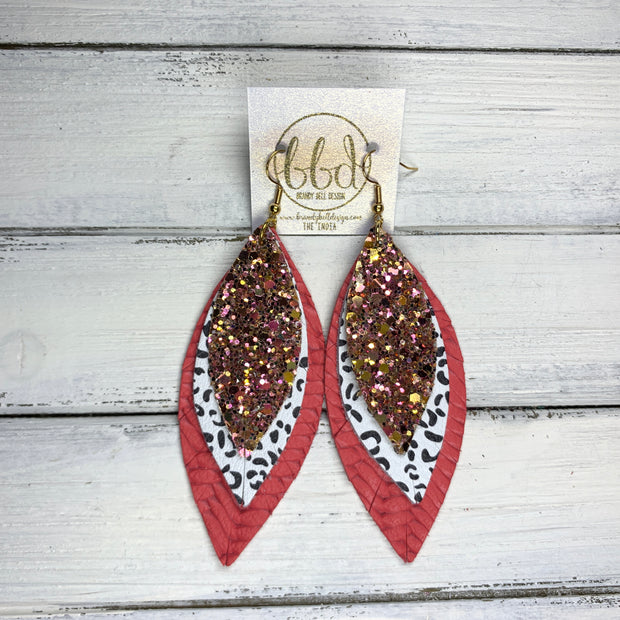 INDIA - Leather Earrings   ||  <BR>  PINK & GOLD  GLITTER (FAUX LEATHER),  <BR> BLACK & WHITE CHEETAH,  <BR> SALMON BRAIDED