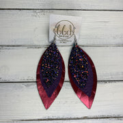 INDIA - Leather Earrings   ||  <BR>  CITY LIGHTS GLITTER  (FAUX LEATHER),  <BR> DARK PURPLE BRAIDED,  <BR> METALLIC BURGUNDY SMOOTH