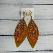 INDIA - Leather Earrings   ||  <BR>  PUMPKIN SPICE GLITTER  (FAUX LEATHER),  <BR> METALLIC ORANGE PEBBLED,  <BR> MUSTARD BRAIDED