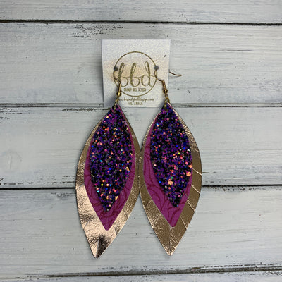 INDIA - Leather Earrings   ||  <BR>  THAT'S MY JAM GLITTER  (FAUX LEATHER),  <BR> PINK ART NOUVEAU (FAUX LEATHER),  <BR> METALLIC ROSE GOLD SMOOTH