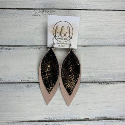 ALLIE -  Leather Earrings  ||  <BR> ROSE GOLD PLAID ON BLACK, <BR> MATTE BLUSH