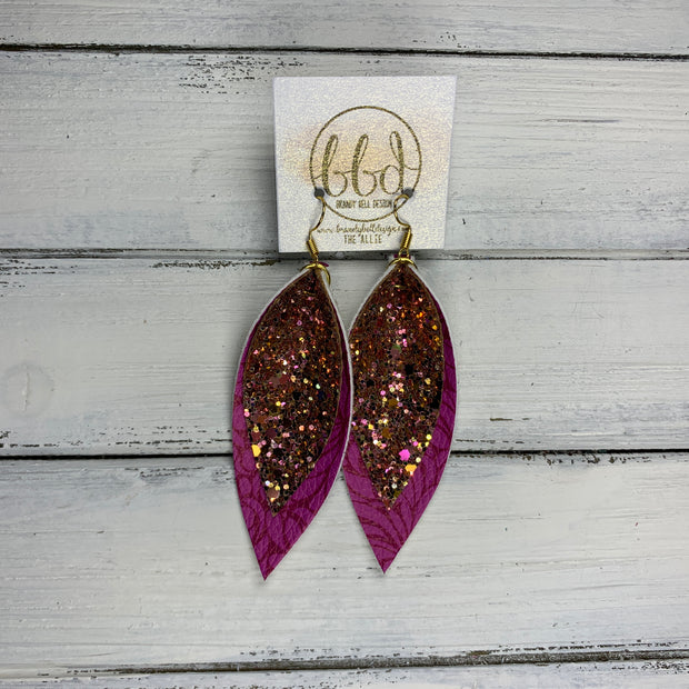 ALLIE -  Leather Earrings  ||  <BR> PINK & GOLD GLITTER (FAUX LEATHER), <BR> PINK ART NOUVEAU PRINT (FAUX LEATHER)