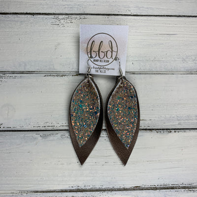 ALLIE -  Leather Earrings  ||  <BR> GLAMOUR GLITTER (FAUX LEATHER), <BR> PEARLIZED DARK BROWN