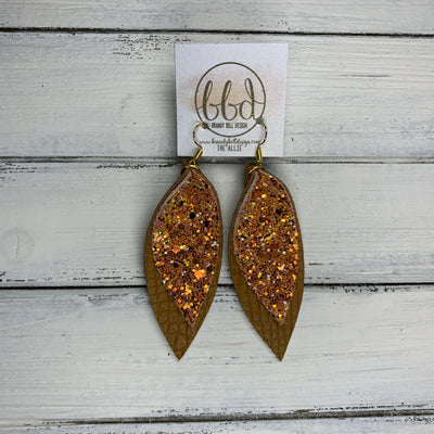 ALLIE -  Leather Earrings  ||  <BR> PUMPKIN SPICE GLITTER (NOT REAL LEATHER), <BR> MATTE MUSTARD COBRA