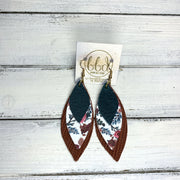 DOROTHY - Leather Earrings  ||  <BR> DISTRESSED TEAL,  <BR> FALL FLORAL ON WHITE (FAUX LEATHER) <BR> RUST PALM