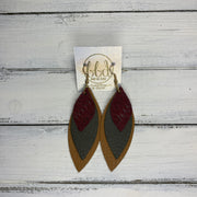 DOROTHY - Leather Earrings  ||  <BR> BURGUNDY BRAIDED,  <BR> MATTE OLIVE GREEN,  <BR> MATTE MUSTARD