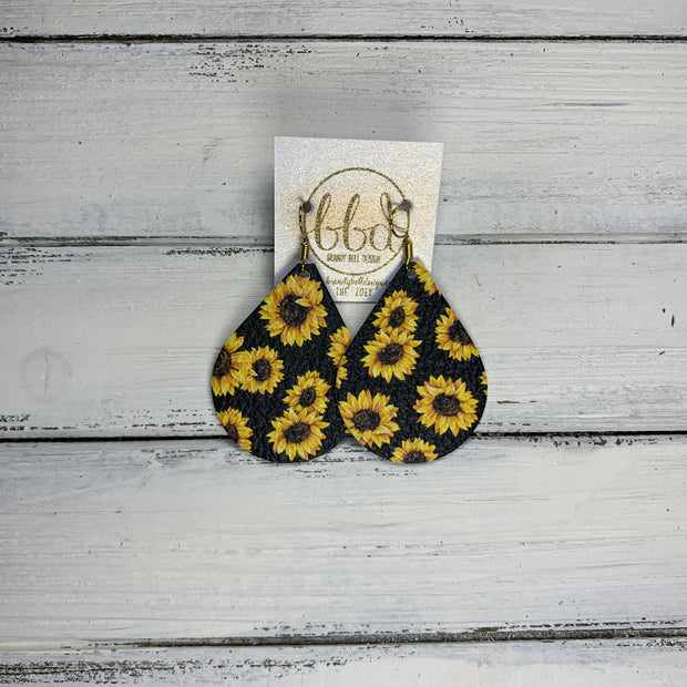 ZOEY (3 sizes available!) -  Leather Earrings  ||   SUNFLOWERS ON BLACK