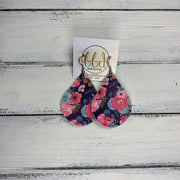 ZOEY (3 sizes available!) -  Leather Earrings  ||   PINK FLORAL ON NAVY (FAUX LEATHER)