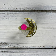 SUEDE + STEEL *Limited Edition* COLLECTION ||  <br> Adjustable Raw Brass Ring || GOLD MOON  WITH NEON PINK