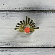 SUEDE + STEEL *Limited Edition* COLLECTION ||  <br> Adjustable Raw Brass Burst Ring ||  GOLD  w/ NEON ORANGE SAFFIANO