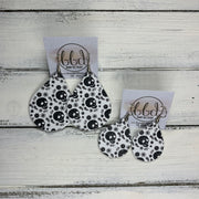ZOEY (3 sizes available!) -  Leather Earrings  ||   WHITE WITH BLACK SKULLS