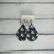 ZOEY (3 sizes available!) -  Leather Earrings  ||   BLACK WITH WHITE SKULLS