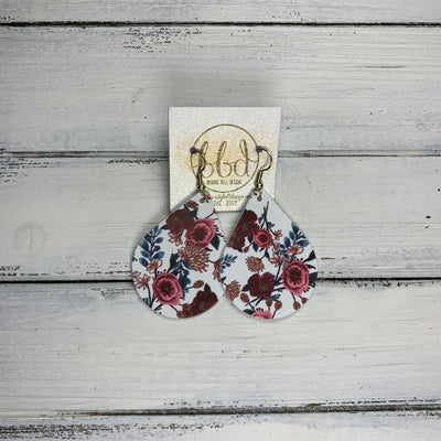 ZOEY (3 sizes available!) -  Leather Earrings  ||   FALL FLORAL ON WHITE (FAUX LEATHER)