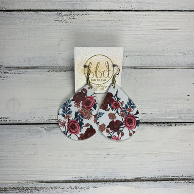 ZOEY (3 sizes available!) -  Leather Earrings  ||   FALL FLORAL ON WHITE (FAUX LEATHER)