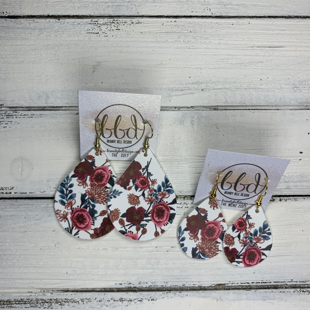 ZOEY (3 sizes available!) -  Leather Earrings  ||   FALL FLORAL ON WHITE (FAUX LEATHER)