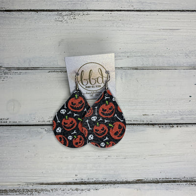 ZOEY (3 sizes available!) -  Leather Earrings  ||   JACK O' LANTERNS ON BLACK