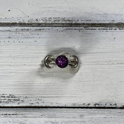 SUEDE + STEEL *Limited Edition* COLLECTION ||  <br> Adjustable Raw Brass Ring || SILVER MOONS  WITH SHIMMER FUCHSIA