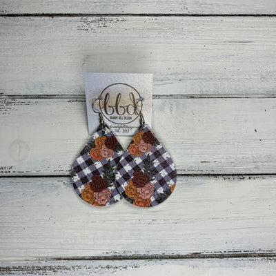ZOEY (3 sizes available!) -  Leather Earrings  ||   GINGHAM FLORAL (FAUX LEATHER)