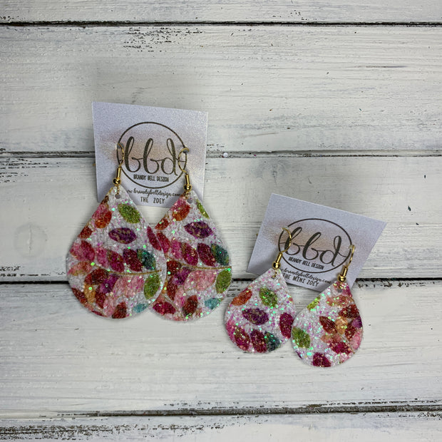 ZOEY (3 sizes available!) -  Leather Earrings  ||   GLITTER LEAVES (FAUX LEATHER)