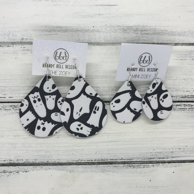ZOEY (3 sizes available!) -  Leather Earrings  ||   BLACK & WHITE GHOST PRINT