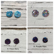 Poppy- 3 PACK (Choose your colors) - Glitter Stud Earrings SHOWN: CC: CHUNKY GREEN, AA: CHRISTMAS, BB: CHUNKY RED