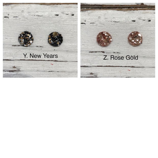 Poppy- 3 PACK (Choose your colors) - Glitter Stud Earrings SHOWN: CC: CHUNKY GREEN, AA: CHRISTMAS, BB: CHUNKY RED